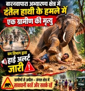 बारनवापारा अभ्यारण्य क्षेत्र में दंतैल हाथी के हमले में एक ग्रामीण की मृत्यु, वन विभाग द्वारा हाई अलर्ट जारी 