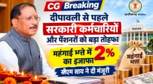 CG Breaking : दीपावली से पहले सरकारी कर्मचारियों और पेंशनरों को बड़ा तोहफा, महंगाई भत्ते में 2% का इजाफा, सीएम साय ने दी मंजूरी